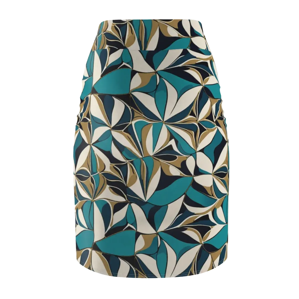 Teal Gilded Bloom on Pencil Skirt — Back