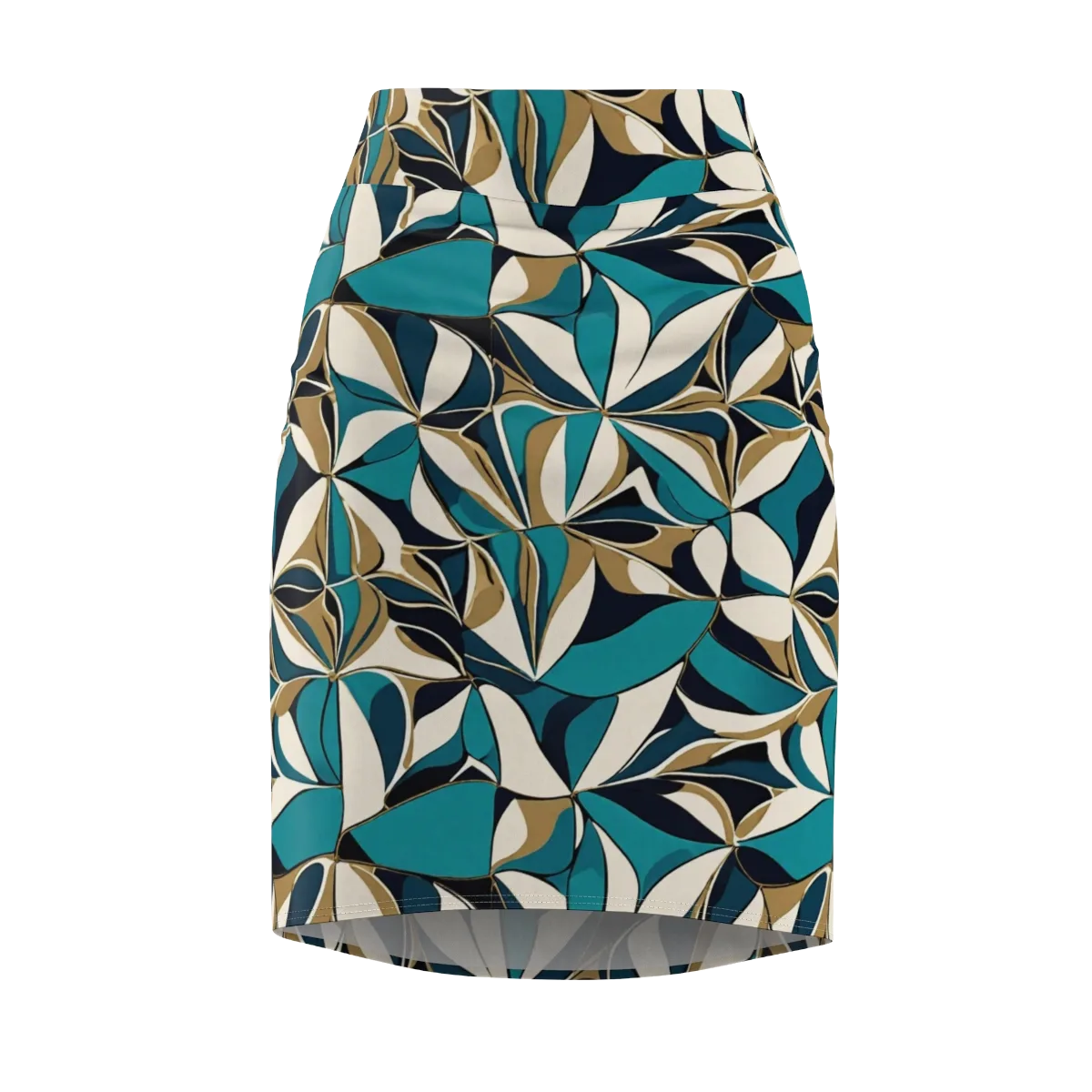 Teal Gilded Bloom on Pencil Skirt — Front