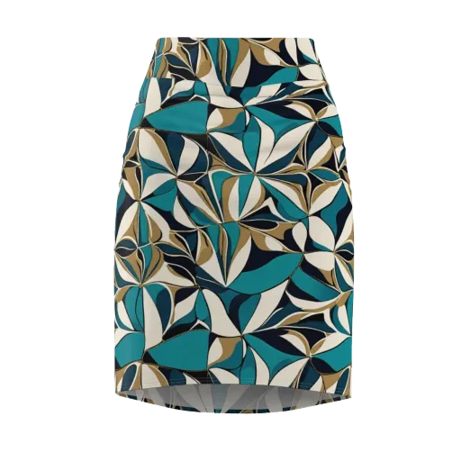 Teal Gilded Bloom on a Pencil Skirt