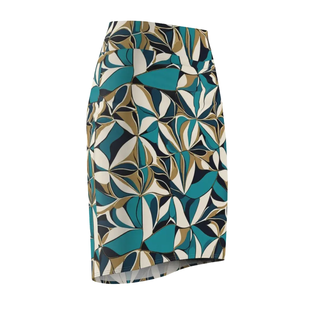 Teal Gilded Bloom on Pencil Skirt — Front Side