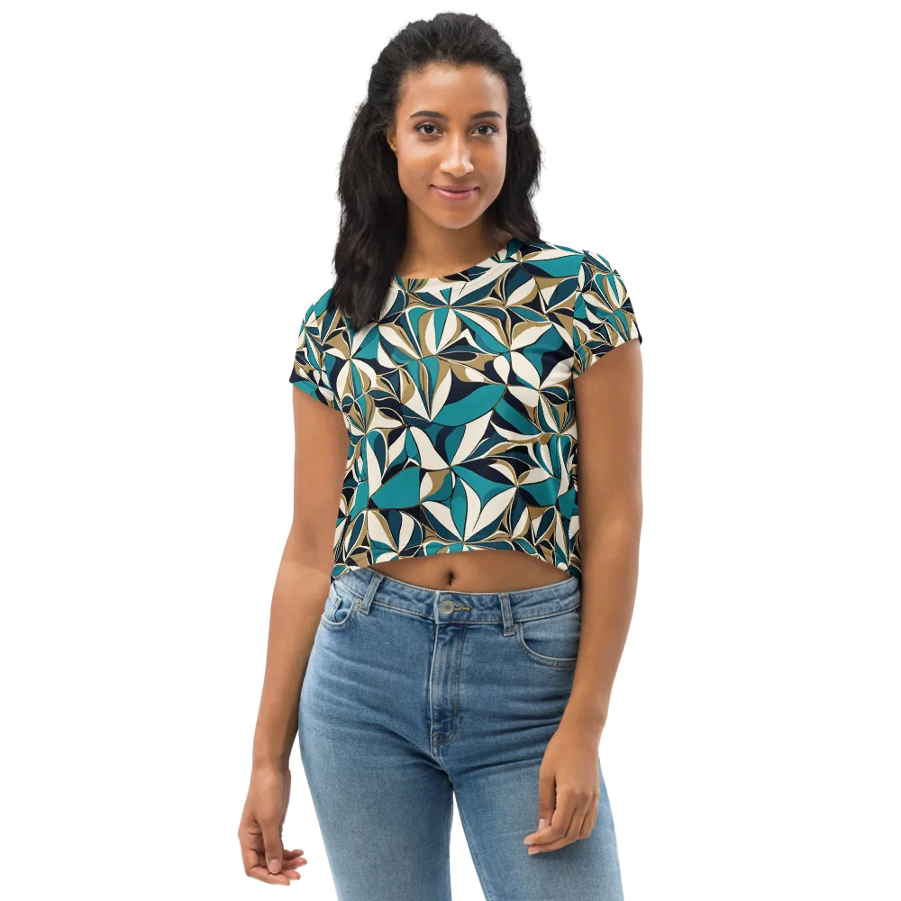 Teal Gilded Bloom on Crop Tee — Front
