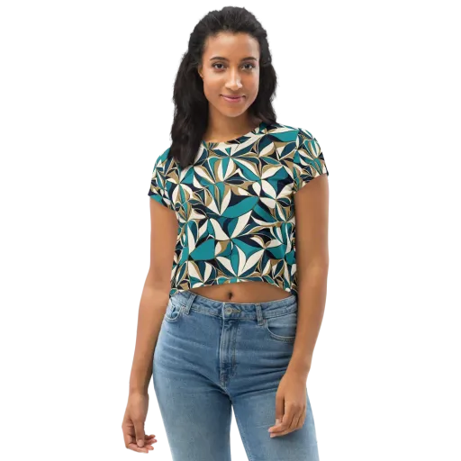 Teal Gilded Bloom on a Crop Tee
