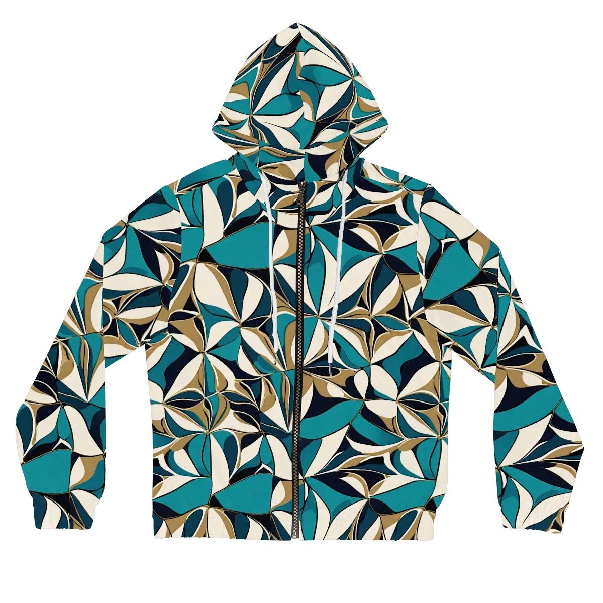 Teal Gilded Bloom on Women's Full-Zip Hoodie — Front