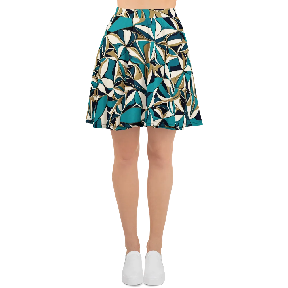 Teal Gilded Bloom on Skater Skirt — Front
