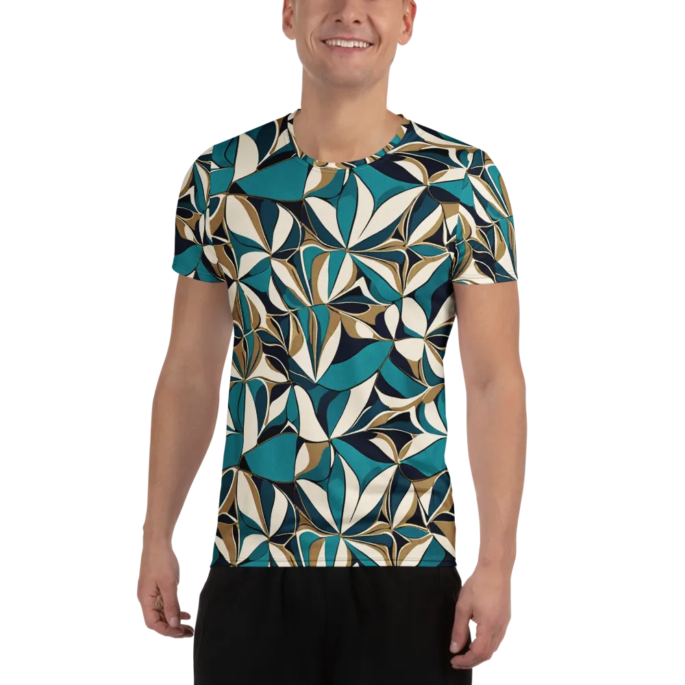 Teal Gilded Bloom on Men's Athletic T-Shirt — Front