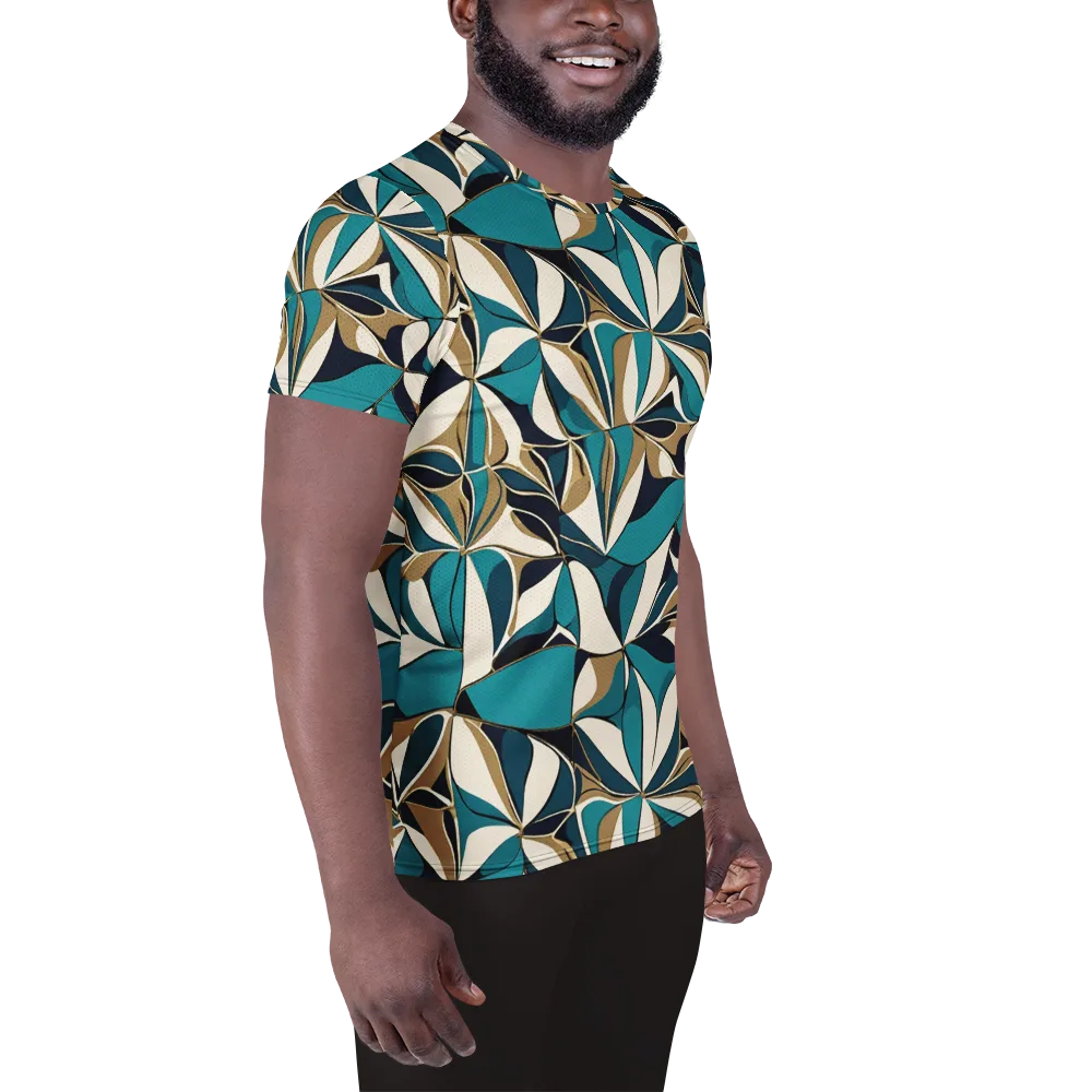 Teal Gilded Bloom on Men's Athletic T-Shirt — Right