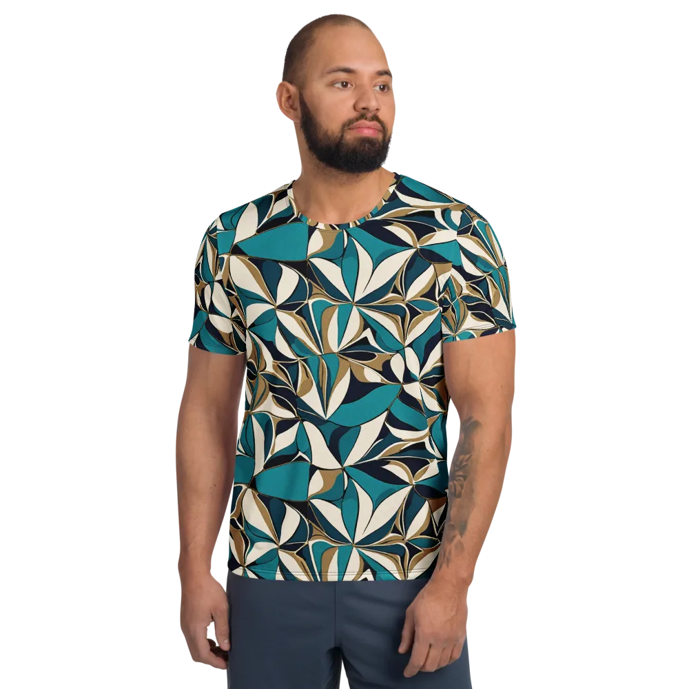 Teal Gilded Bloom on Men's Athletic T-Shirt — Front