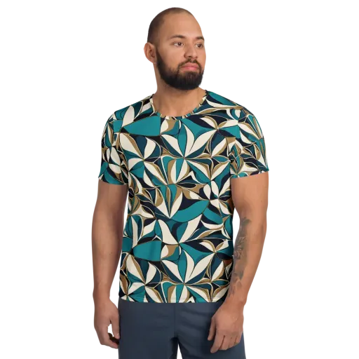 Teal Gilded Bloom on a Men's Athletic T-Shirt
