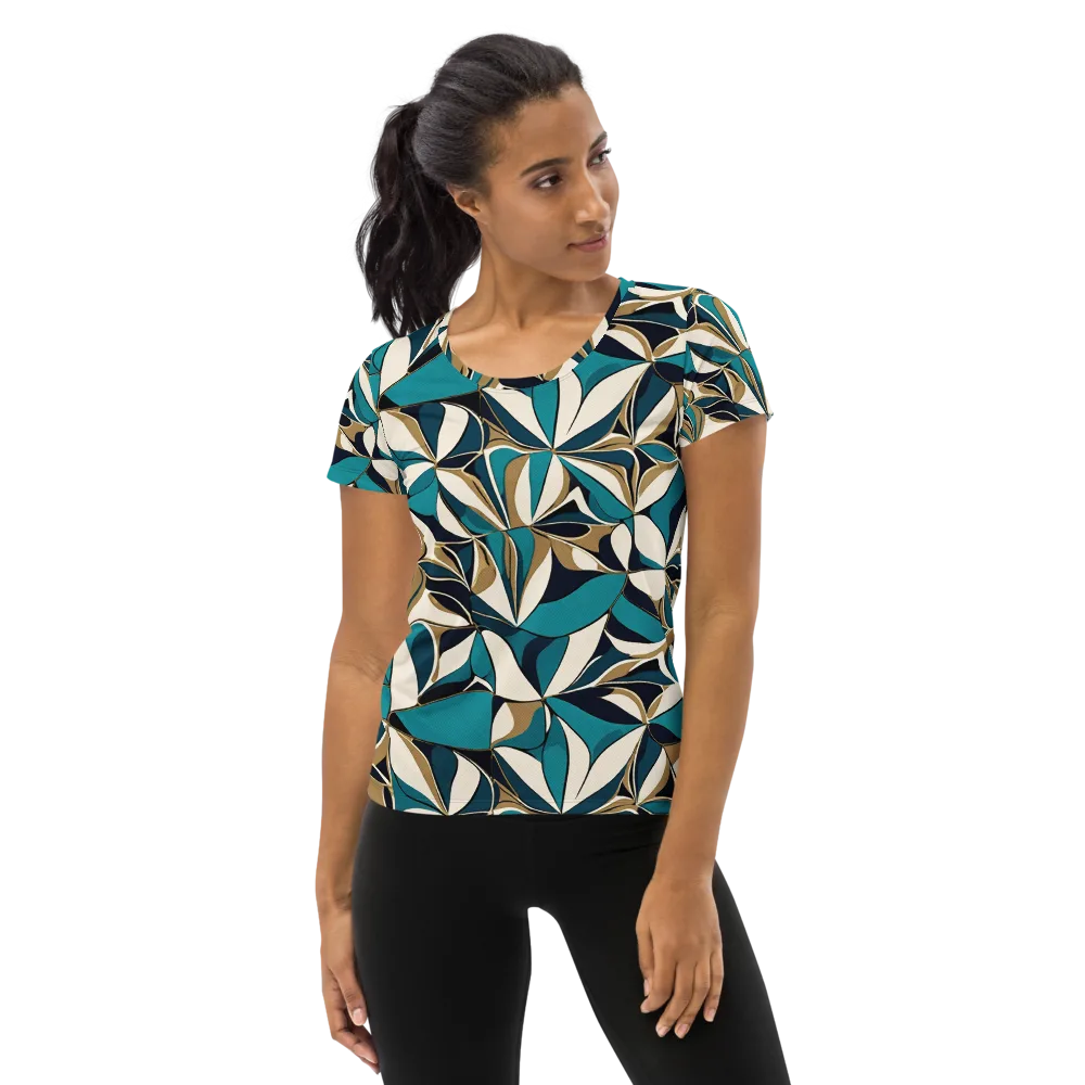Teal Gilded Bloom on Women's Athletic T-Shirt — Front