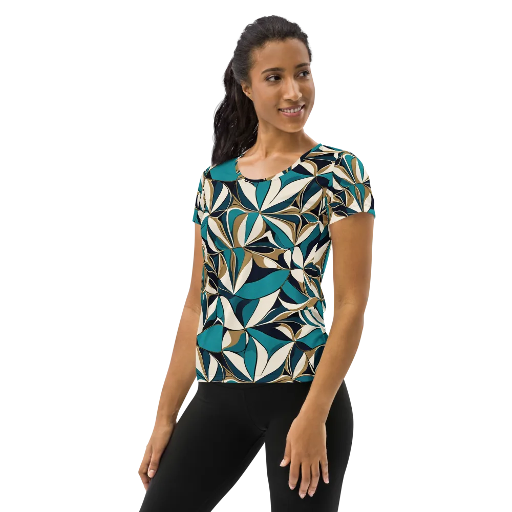 Teal Gilded Bloom on Women's Athletic T-Shirt — Left