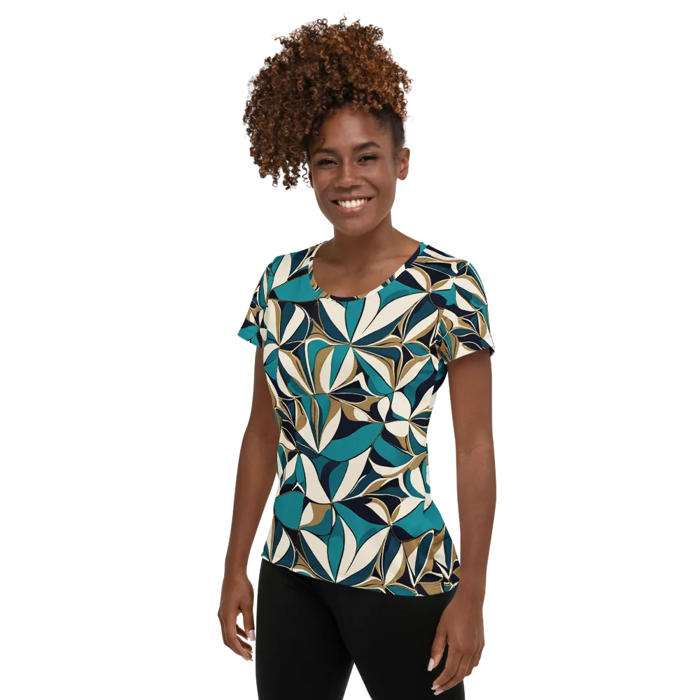 Teal Gilded Bloom on Women's Athletic T-Shirt — Left