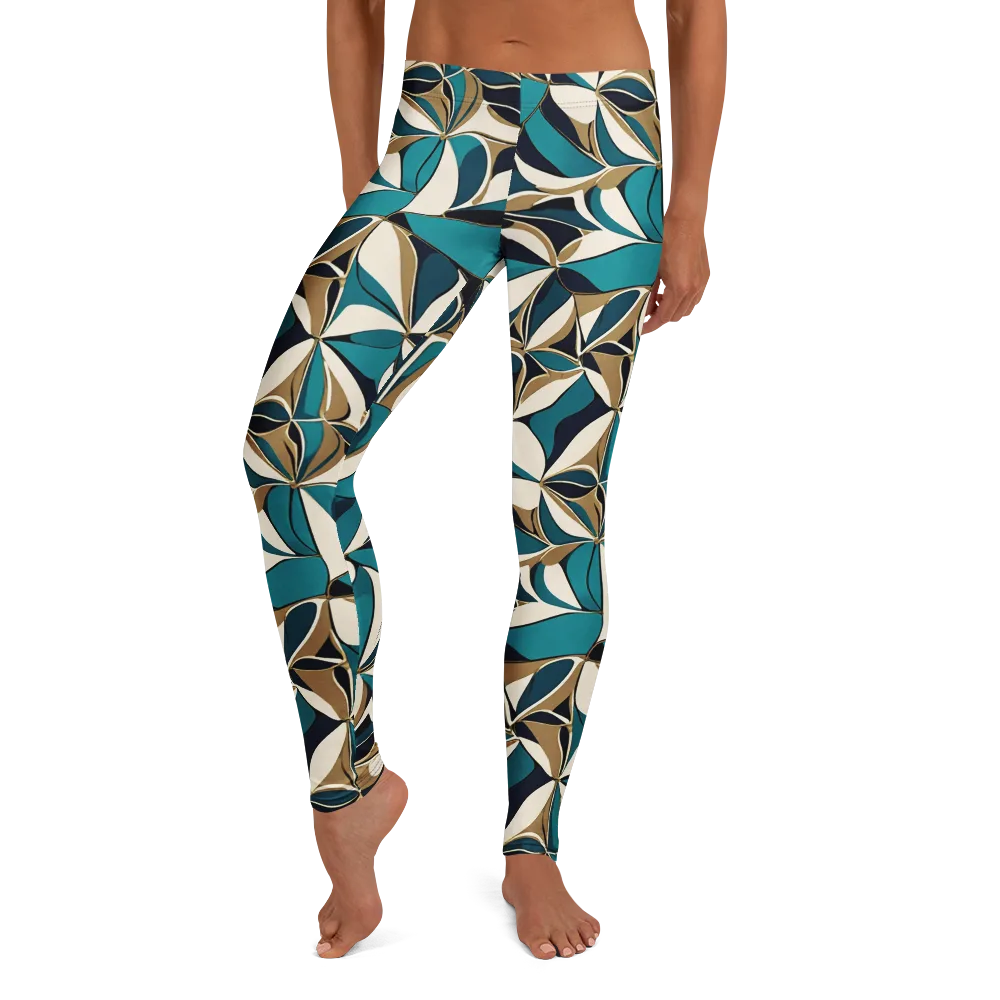 Teal Gilded Bloom on Leggings — Front