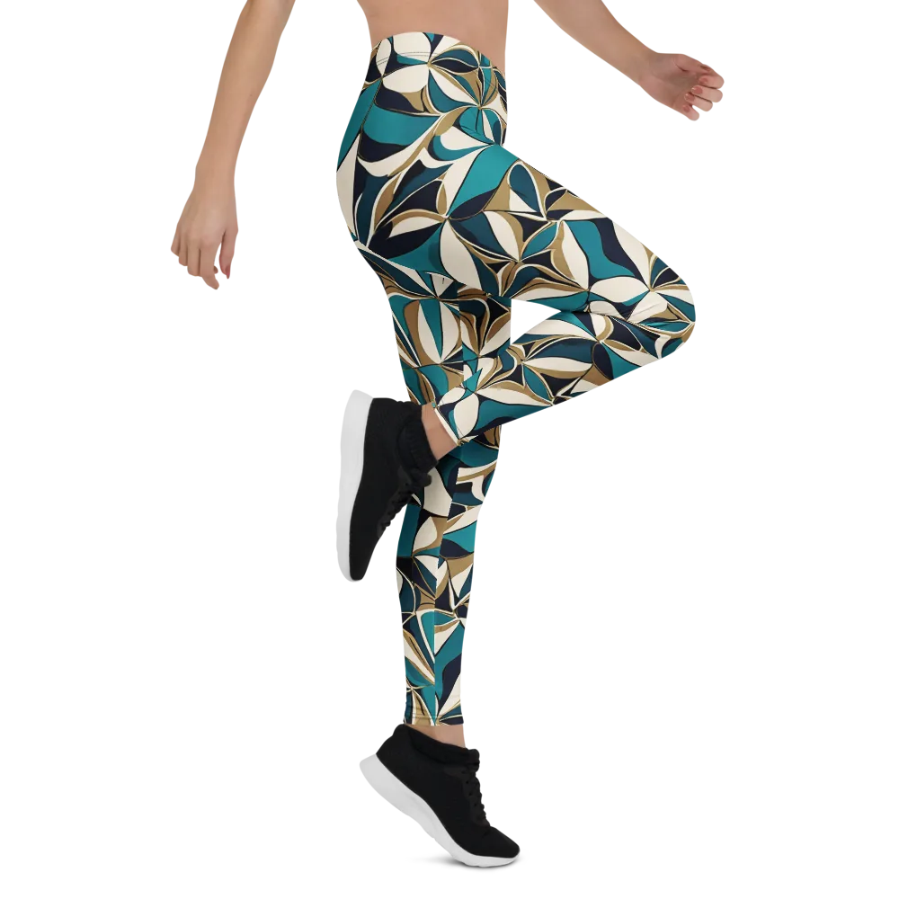 Teal Gilded Bloom on Leggings — Right