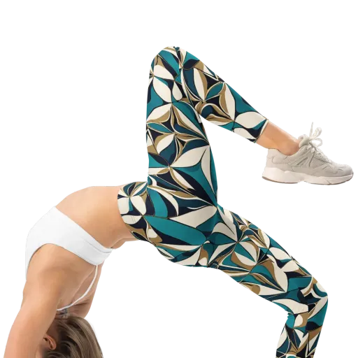 Teal Gilded Bloom on a Leggings