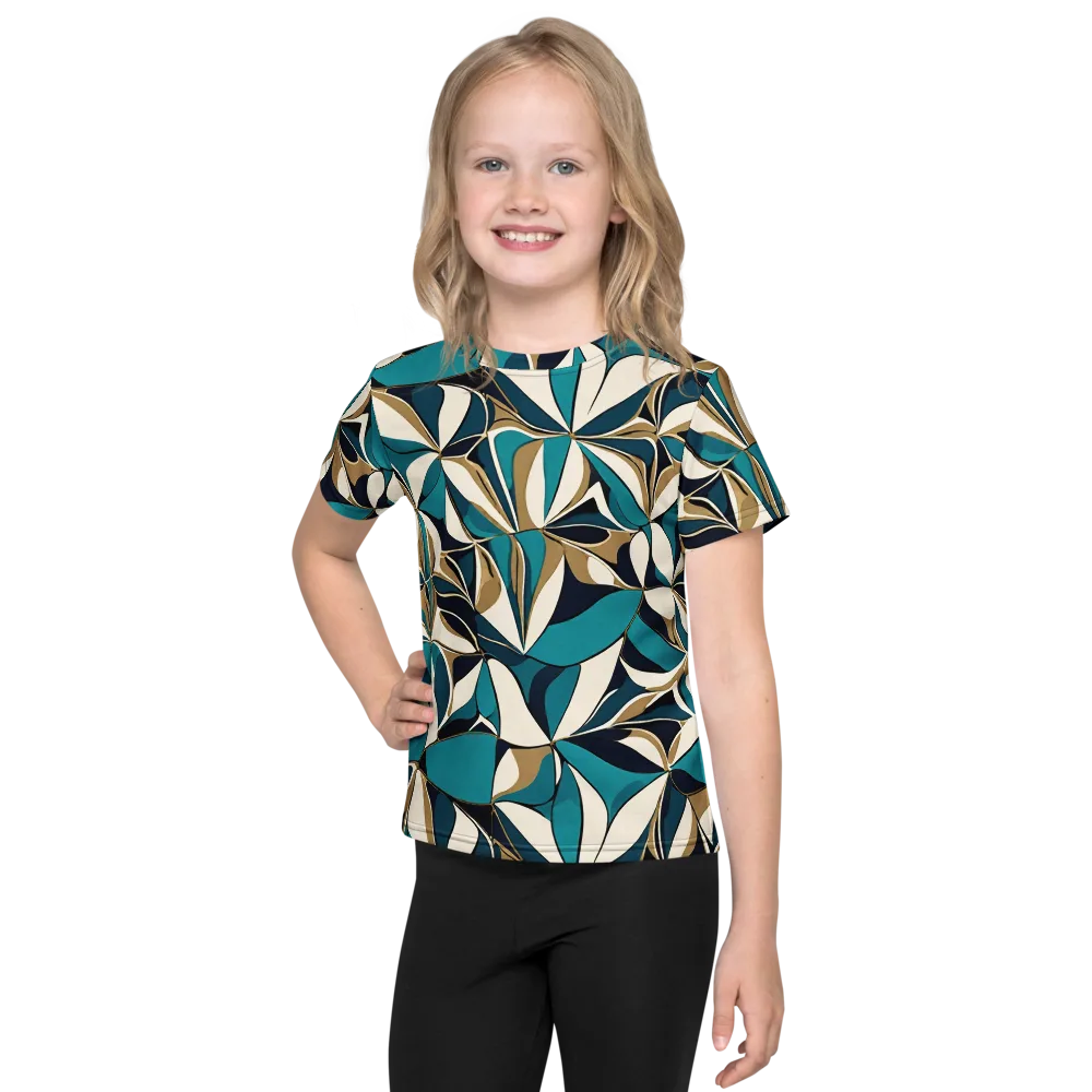 Teal Gilded Bloom on Kids Crew Neck T-Shirt — Front