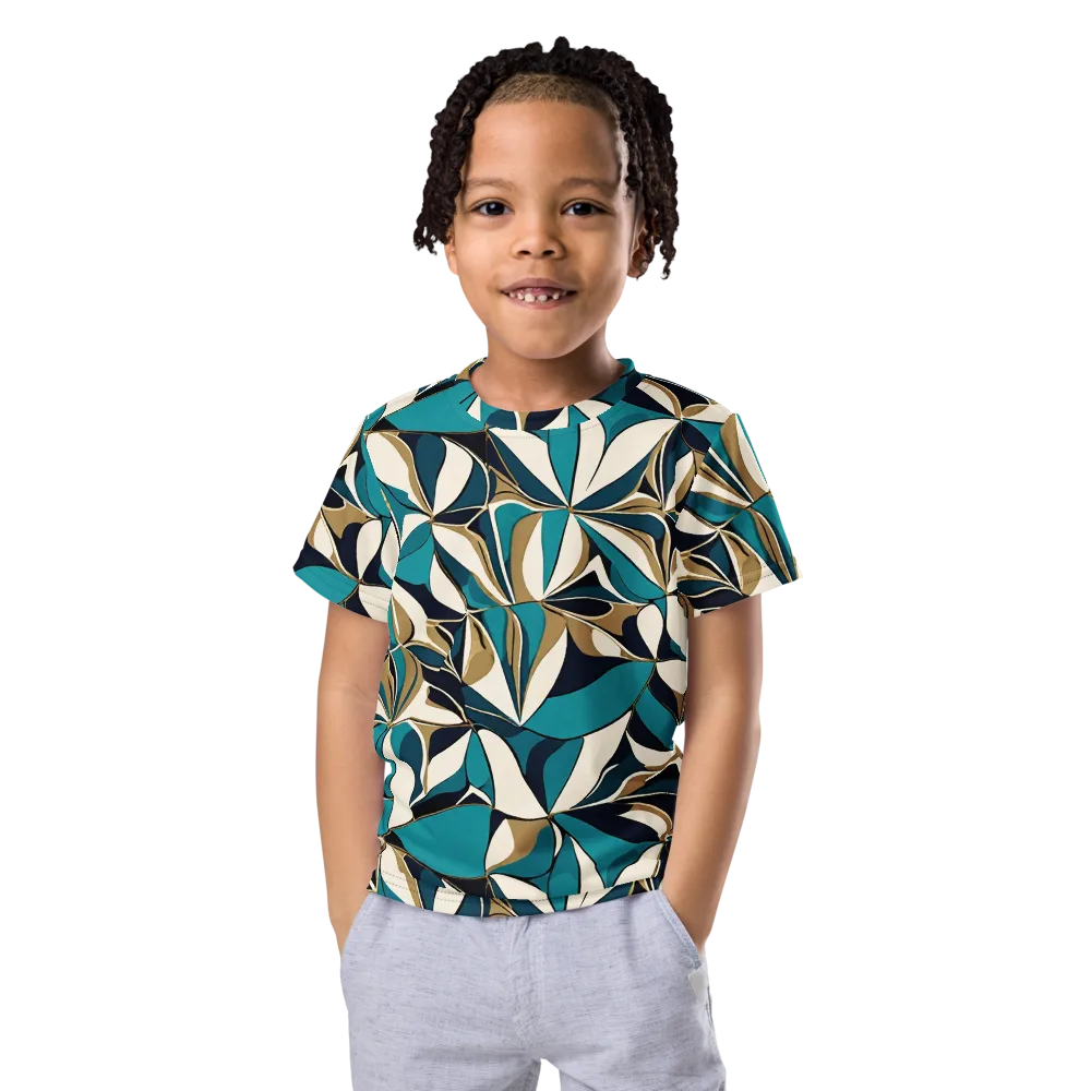 Teal Gilded Bloom on Kids Crew Neck T-Shirt — Front