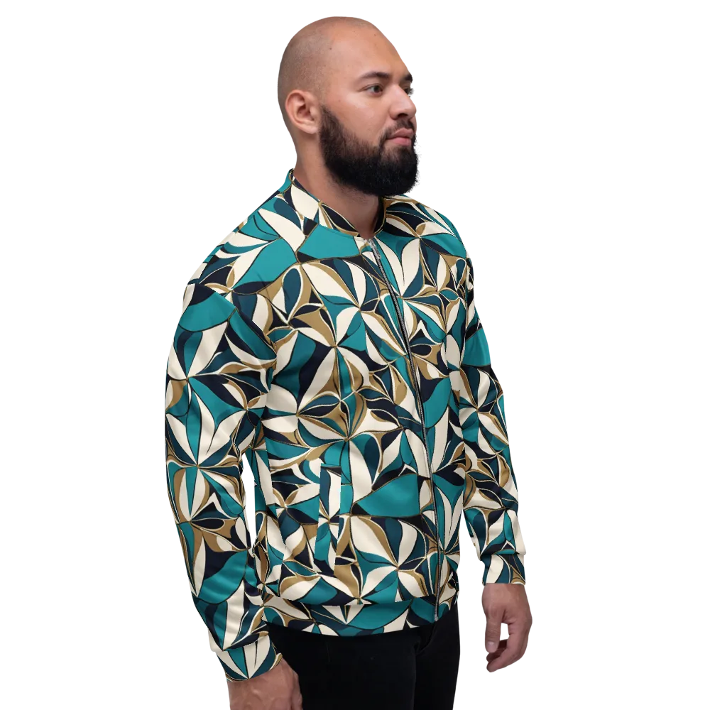 Teal Gilded Bloom on Bomber Jacket — Right