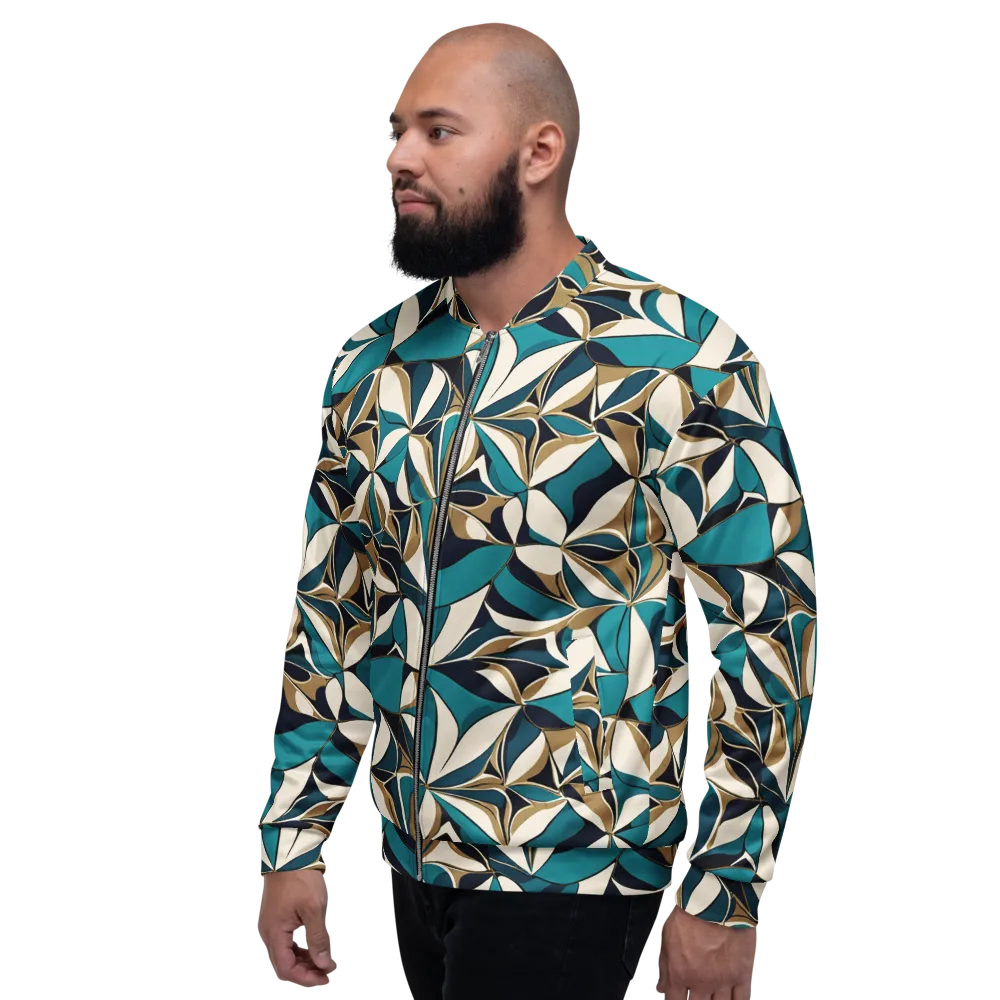 Teal Gilded Bloom on Bomber Jacket — Left