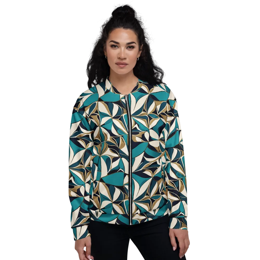 Teal Gilded Bloom on Bomber Jacket — Front