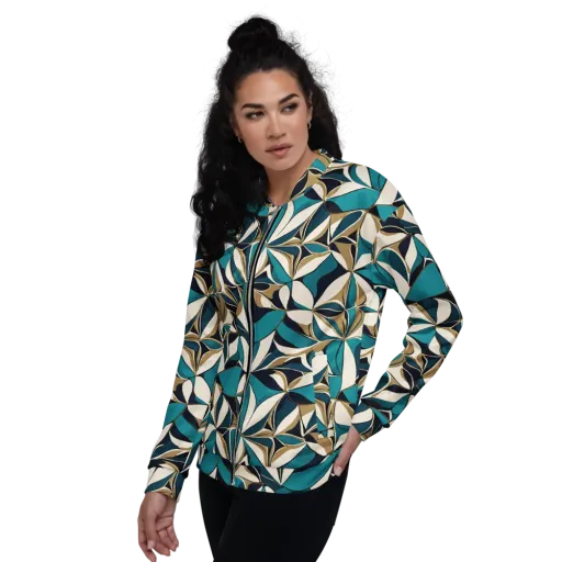 Teal Gilded Bloom on a Bomber Jacket
