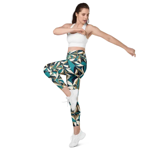 Teal Gilded Bloom on a Leggings with Pockets