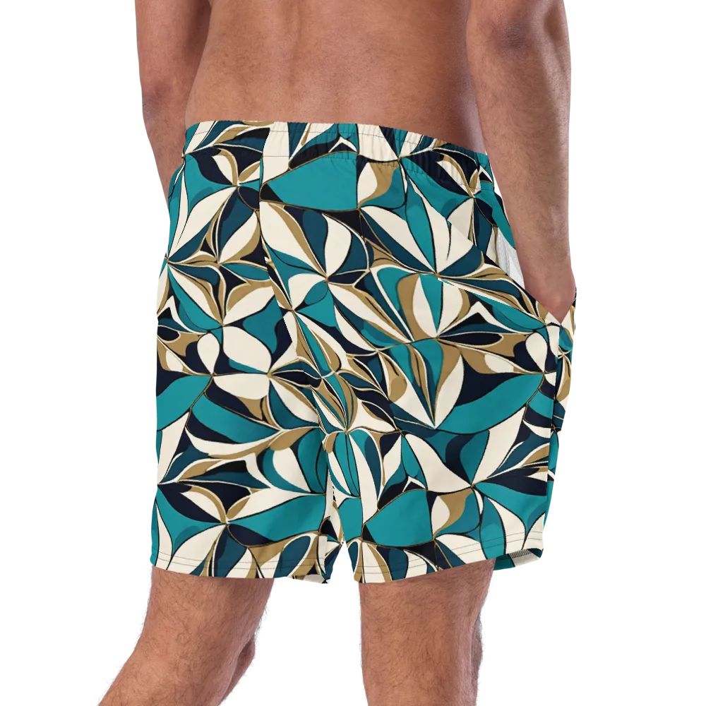 Teal Gilded Bloom on Swim Trunks — Right Back