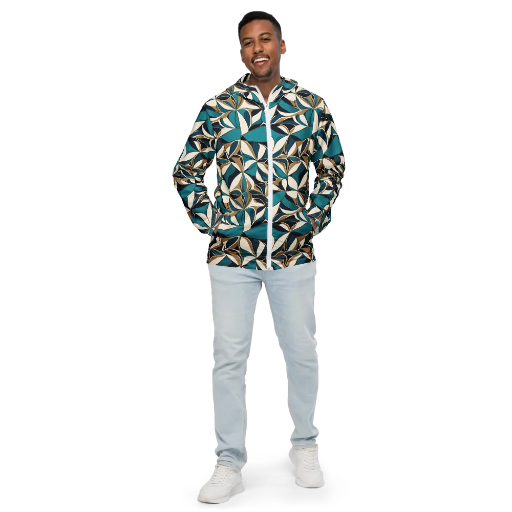 Teal Gilded Bloom on Men's Windbreaker — Front