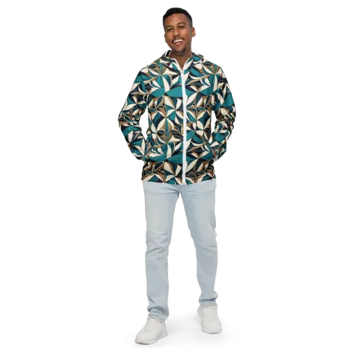 Teal Gilded Bloom on a Men's Windbreaker