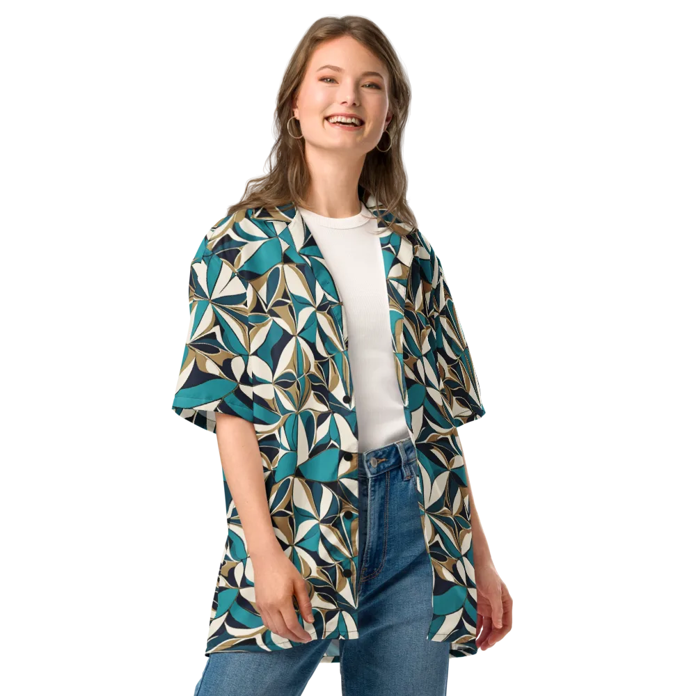 Teal Gilded Bloom on Button Shirt — Front