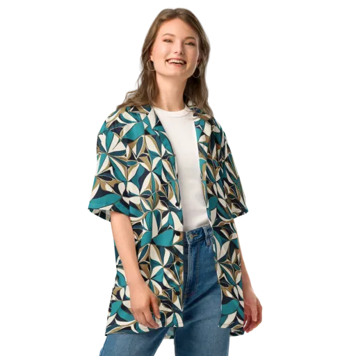 Teal Gilded Bloom on a Button Shirt