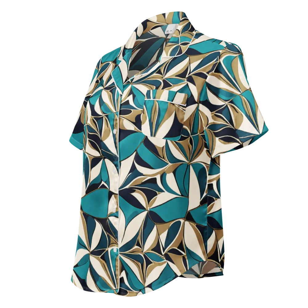 Teal Gilded Bloom on Women's Short Sleeve Pajama Top — Left Front