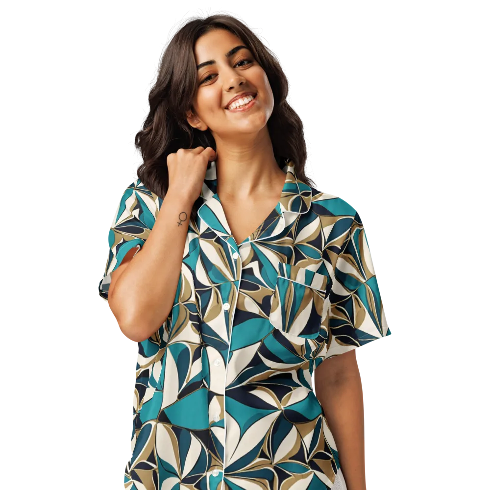 Teal Gilded Bloom on Women's Short Sleeve Pajama Top — Front