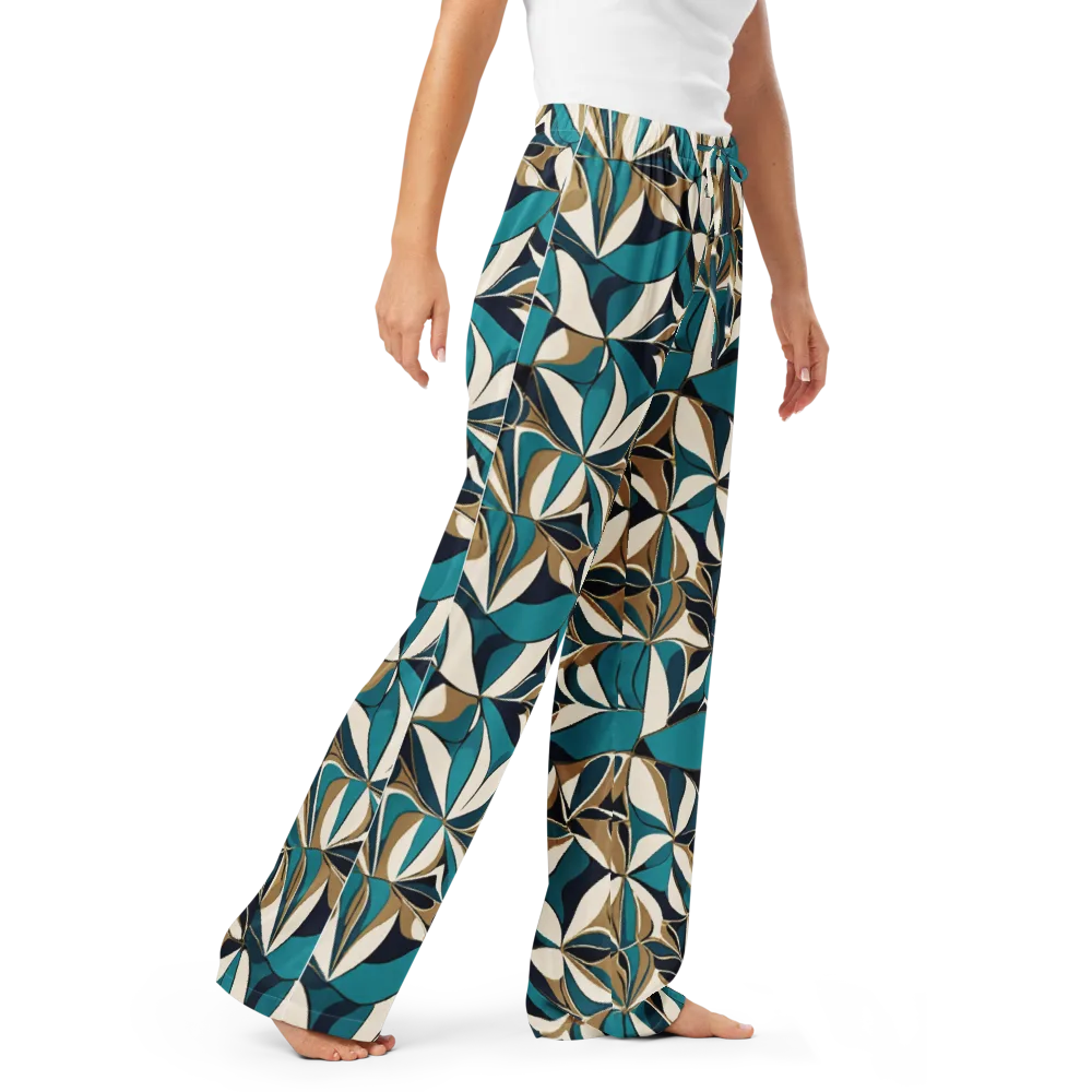 Teal Gilded Bloom on Women's Pajama Pants — Right Front