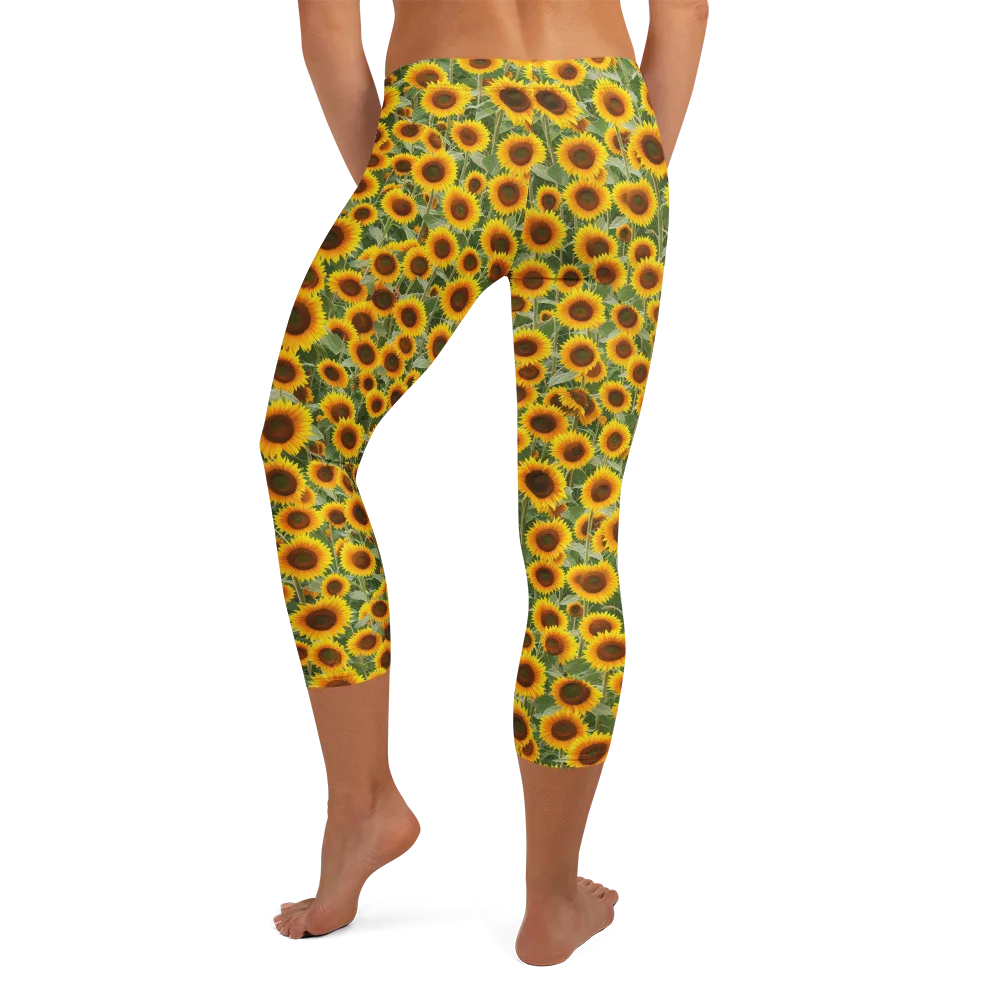 Sunflower Rush on Capri Leggings — Back
