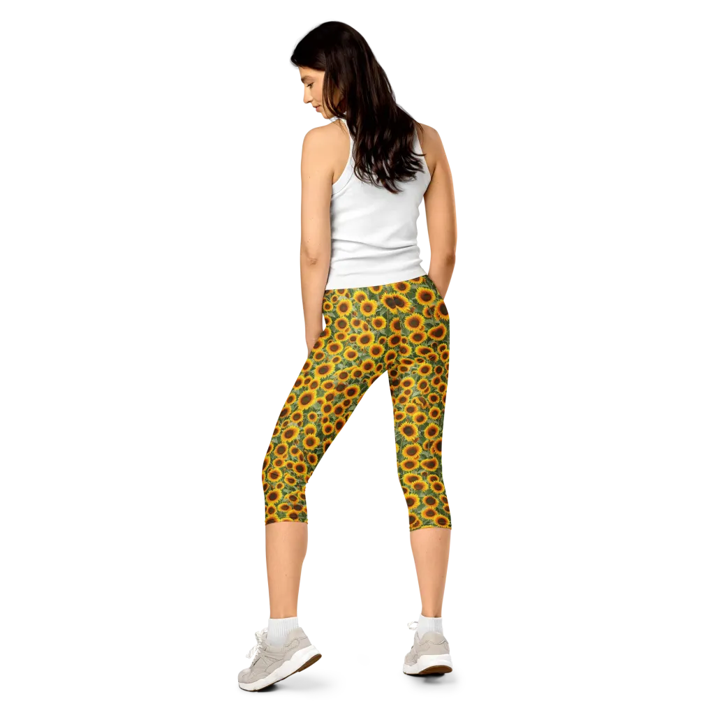 Sunflower Rush on Capri Leggings — Back