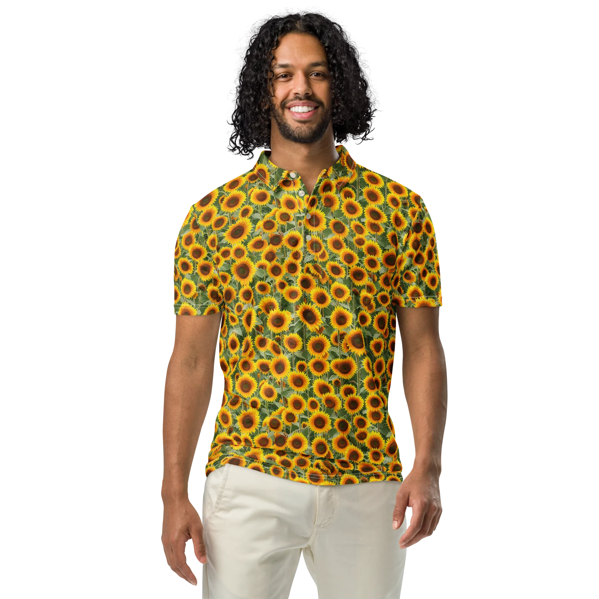 Sunflower Rush on Men's Slim Fit Polo Shirt — Front
