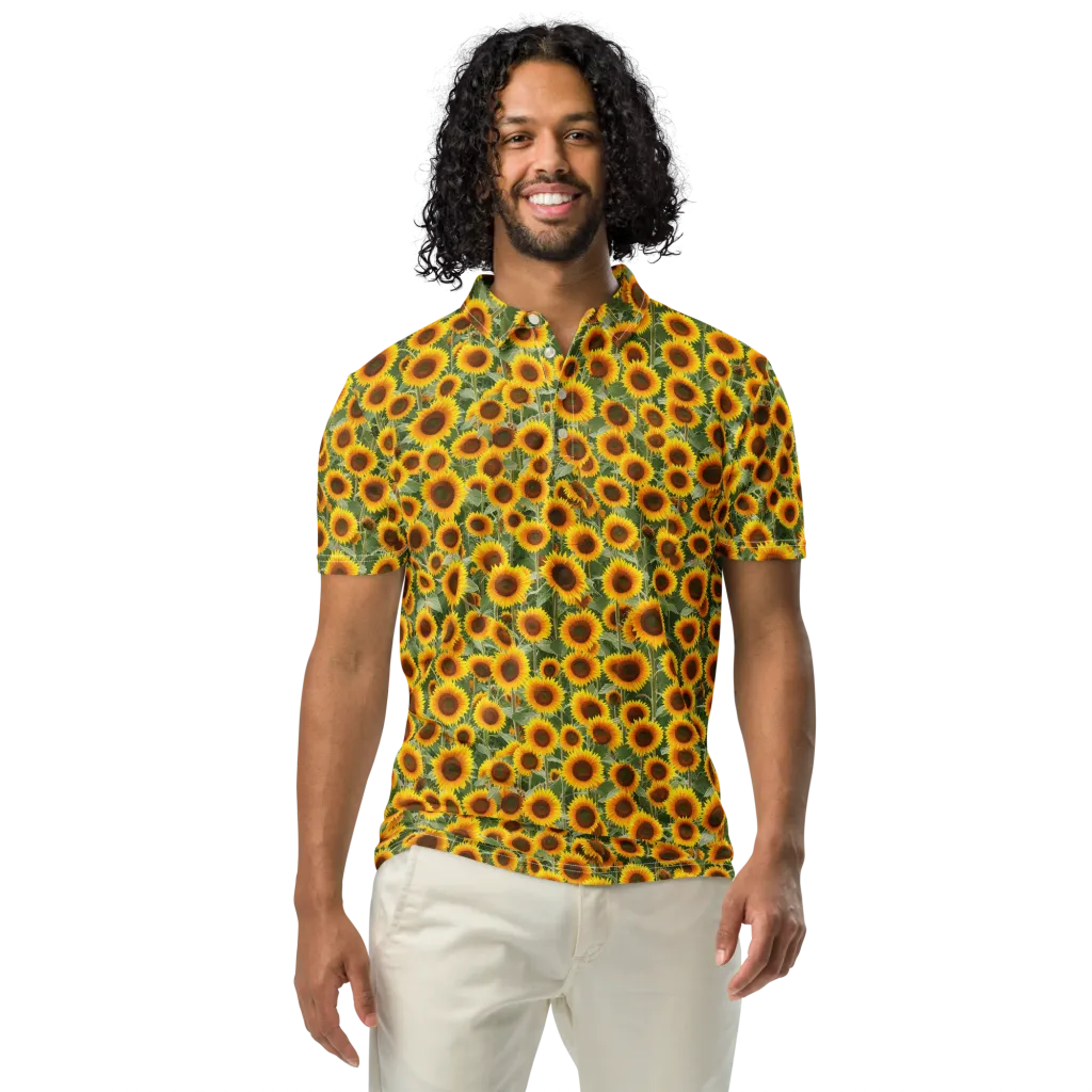 Sunflower Rush on Men's Slim Fit Polo Shirt — Front