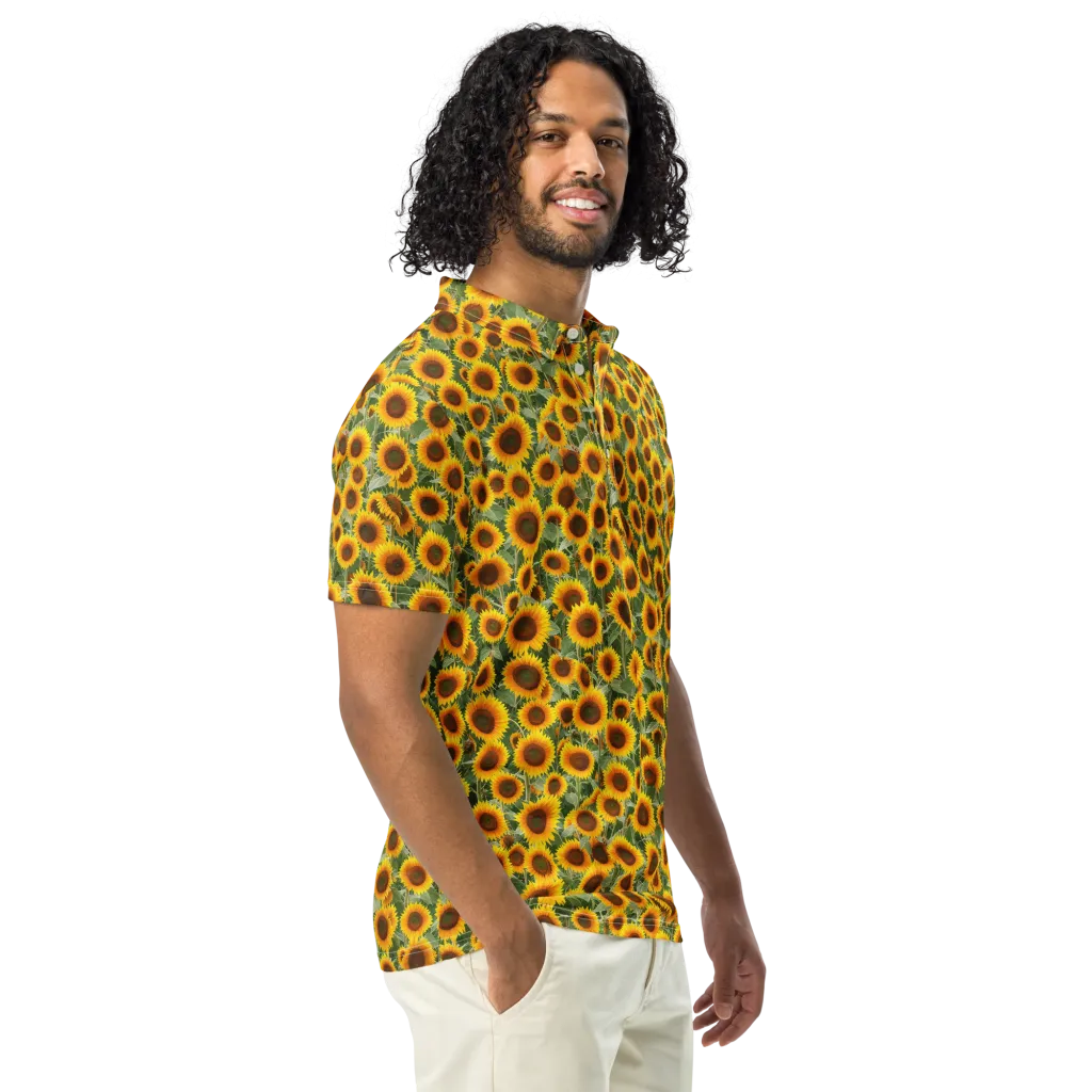 Sunflower Rush on Men's Slim Fit Polo Shirt — Right Front