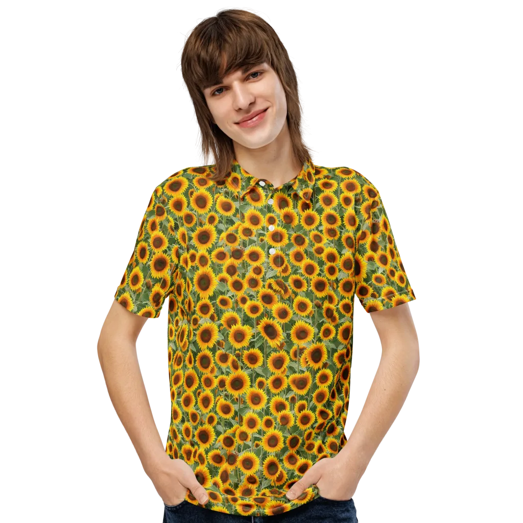 Sunflower Rush on Men's Slim Fit Polo Shirt — Front