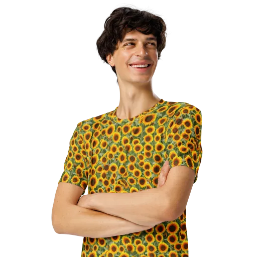 Sunflower Rush on a Men's Crew Neck T-Shirt