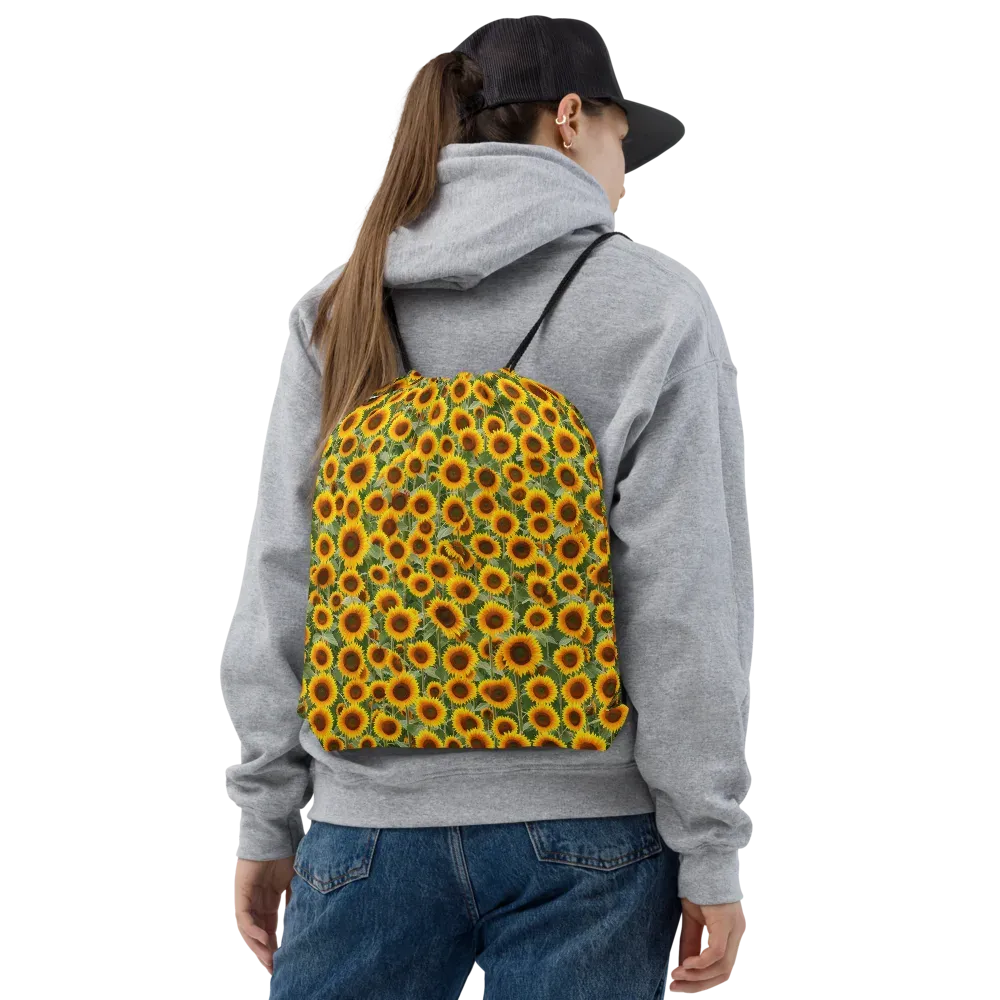 Sunflower Rush on Drawstring Bag — Front