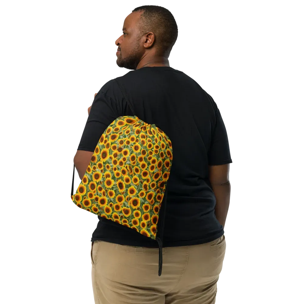 Sunflower Rush on Drawstring Bag — Front