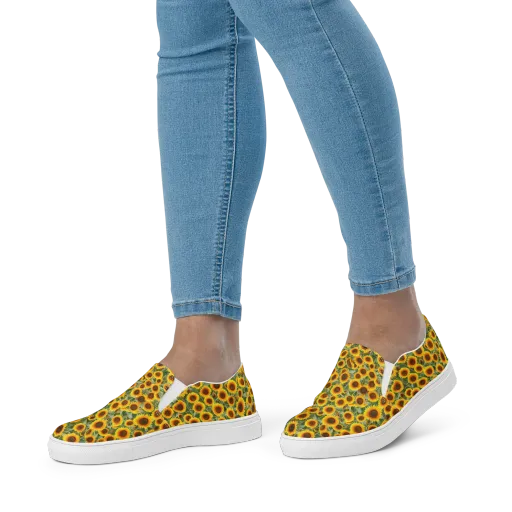 Sunflower Rush on a Women's Slip-On Canvas Shoes