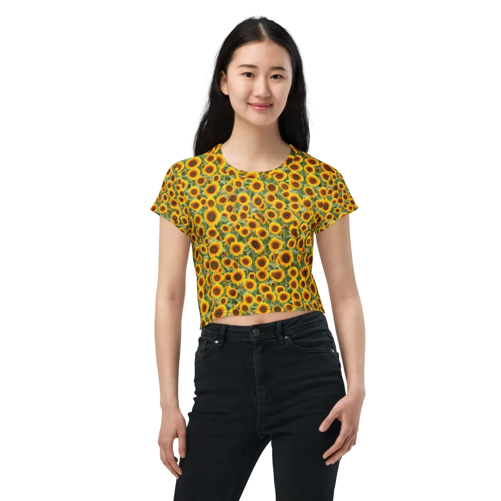 Sunflower Rush on Crop Tee — Front