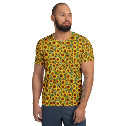 Sunflower Rush on a Men's Athletic T-Shirt