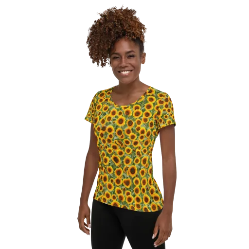 Sunflower Rush on a Women's Athletic T-Shirt