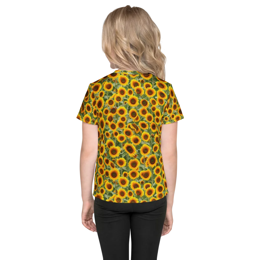 Sunflower Rush on Kids Crew Neck T-Shirt — Back