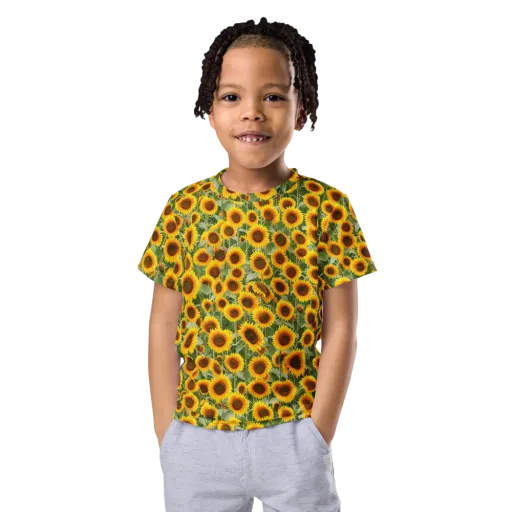 Sunflower Rush on a Kids Crew Neck T-Shirt