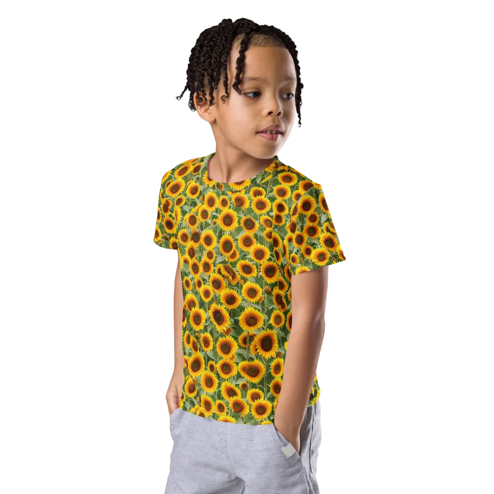 Sunflower Rush on Kids Crew Neck T-Shirt — Left Front