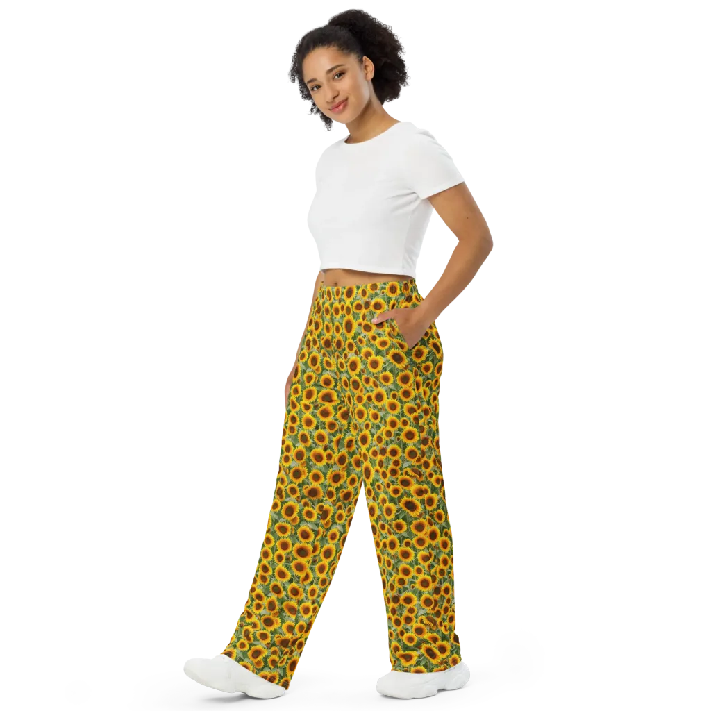 Sunflower Rush on Wide-Leg Pants — Left Front